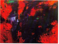 03. ABSTRACTO EN CONTRASTE DE PINCELADAS EN ROJO, VERDE, BLANCO Y SOMBRA.